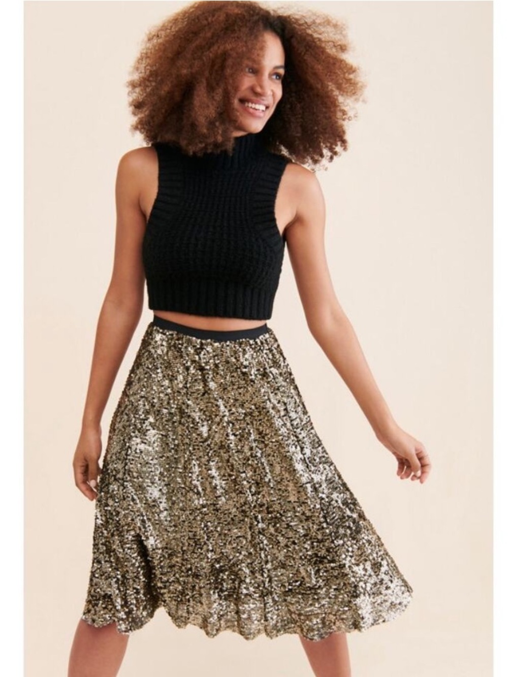 Maeve by Anthropologie Gold Sequin Midi Skirt